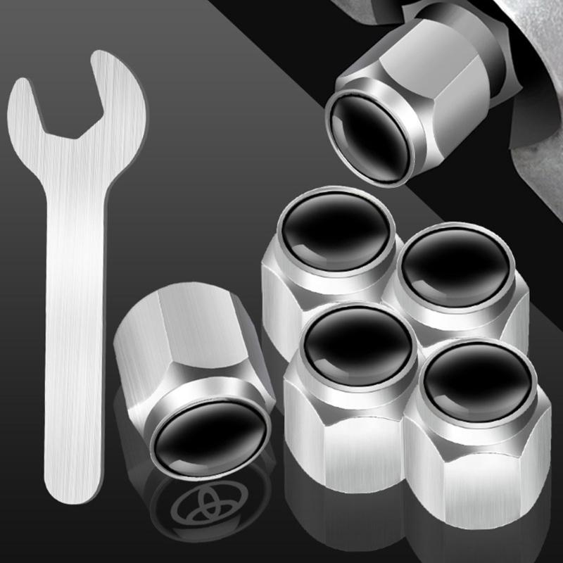 5pcs Metal Tire Valves Caps Corrosion Resistant Caps Hexagonal Designs Dust Proof Rubber Seal for Car & Motorcycles