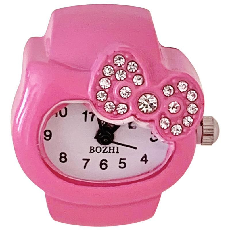QR Versatile Niche Student Finger Watch Creative Electronic Watch Cute Bow Rhinestone Clock Ring Watch for Women розовый