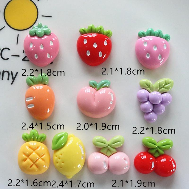 10Pcs New Cute Resin  Mini Cartoon Strawberry Cherry Grape Series Flat Back Parts Embellishments For Hair Bows Accessories