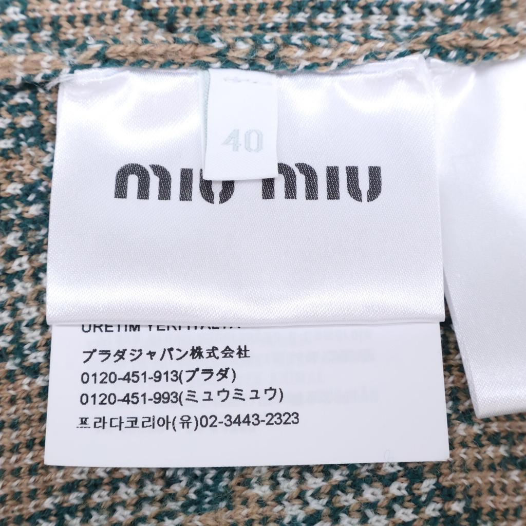 MIUMIU [Good condition/Domestic Regular Product] MMF316 1PW9 Check Knit Long Tops 40 BrownUsed