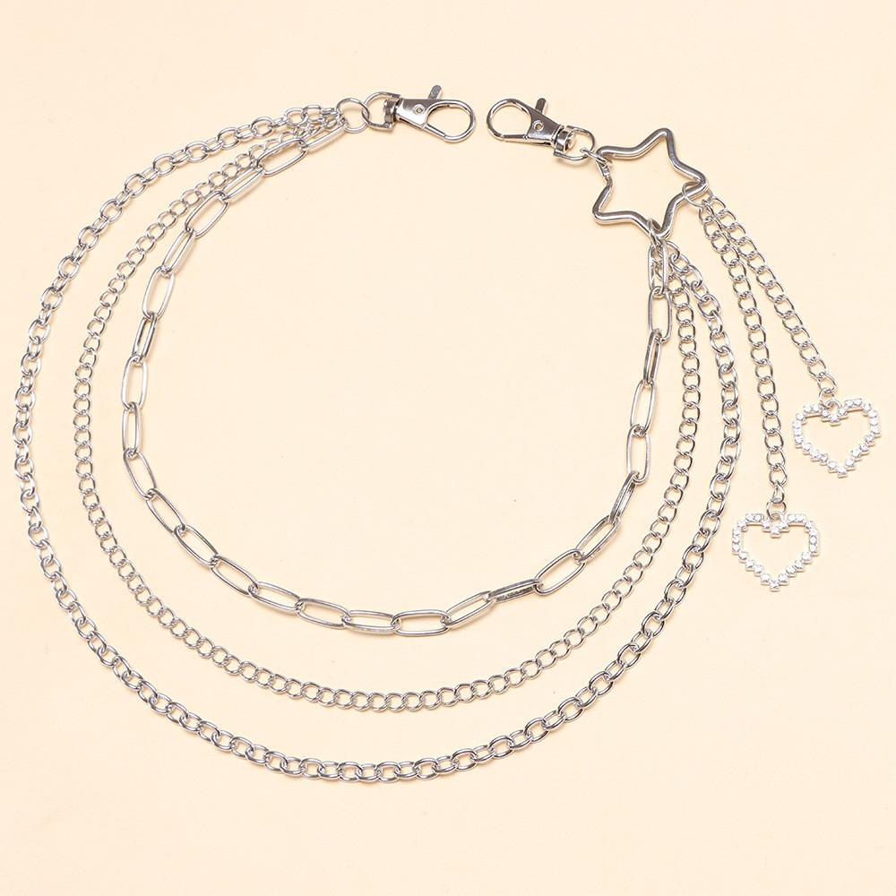 Catena Metallico Multi-strato a Stella Pentagramma per Cintura Stile Street Dance