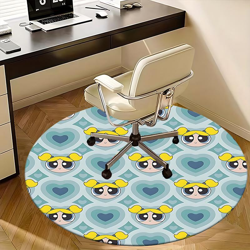 Powerpuff Girls Chair Mat Round Carpet - Home Decor, Office Rug, Suitable for Bedroom, Living Room, Various Rooms0494b