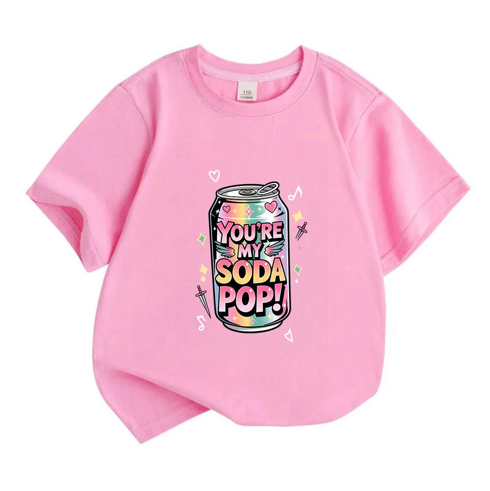 Kids Boys Girls Crew Neck Short Sleeve 100% Cotton T-Shirt, Cute Holographic Soda Can Print You Are My Soda Pop Graphic Casual Soft Daily Tee for Chil