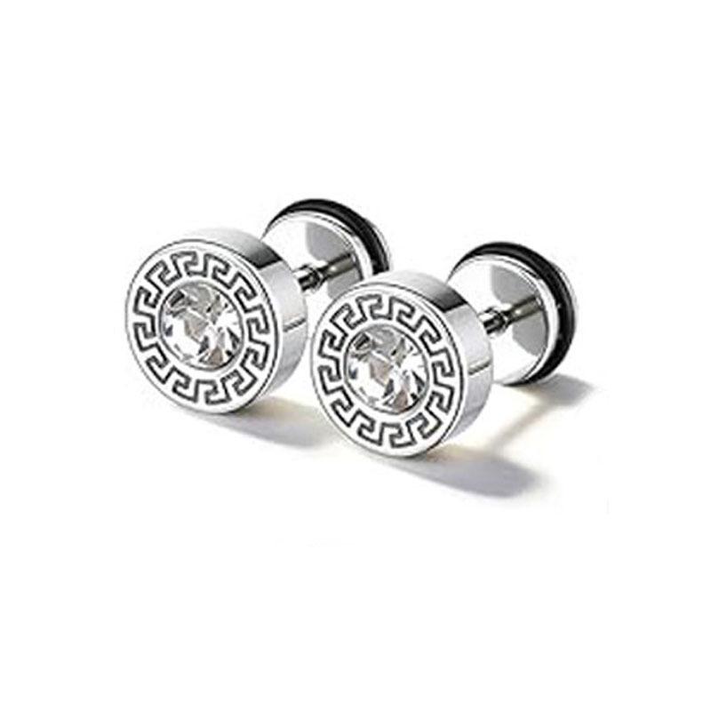 Pendientes Redondos de Acero Inoxidable con Cruz y Goteo de Aceite para Hombre