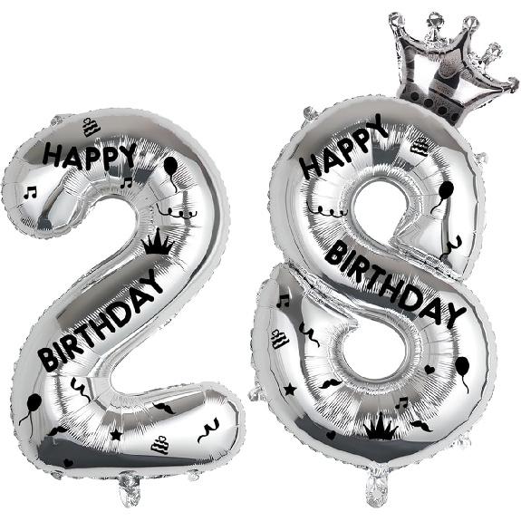 40 Inch Silver Foil Balloon Number 28,Crown 28th Birthday Party Decorative Balloons,Number Large Numbers Balloon 28,Girls Boys 28th Birthday