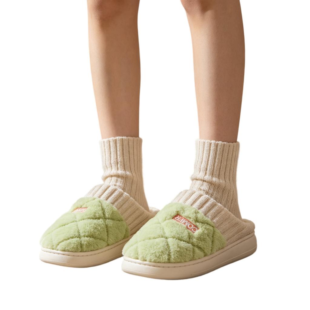 Comfortable Checkered Cotton House Slippers for Winter Indoor Home Use