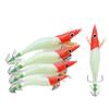 Red Head Luminous Wooden Shrimp Squid Hook Four Sizes with Sound Beads Bionic Fake Bait Jumping Shrimp for Squid and Cuttlefish