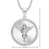 Hip Hop Iced Out Big Angel Pendant Male Gold Color Stainless Steel Round Necklace for Men Punk Fashion Jewelry Birthday Gift