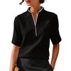 Camicetta Casual da Donna a Maniche Corte con Piccolo Collo Rialzato e Scollo a V, Bottonata, Leggera, Top Estivo per l'Uso Quotidiano