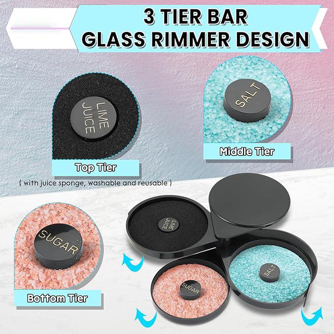 3-Tier Bar Glass Rimmer Bartender Tool with Sponge | Margarita Salt Rimmer Set,Salt Rimmer for Cocktails