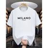 Summer men's 100% pure cotton casual loose and fashionable MILANO ITALY letter printed round neck short sleeved T-shirt top