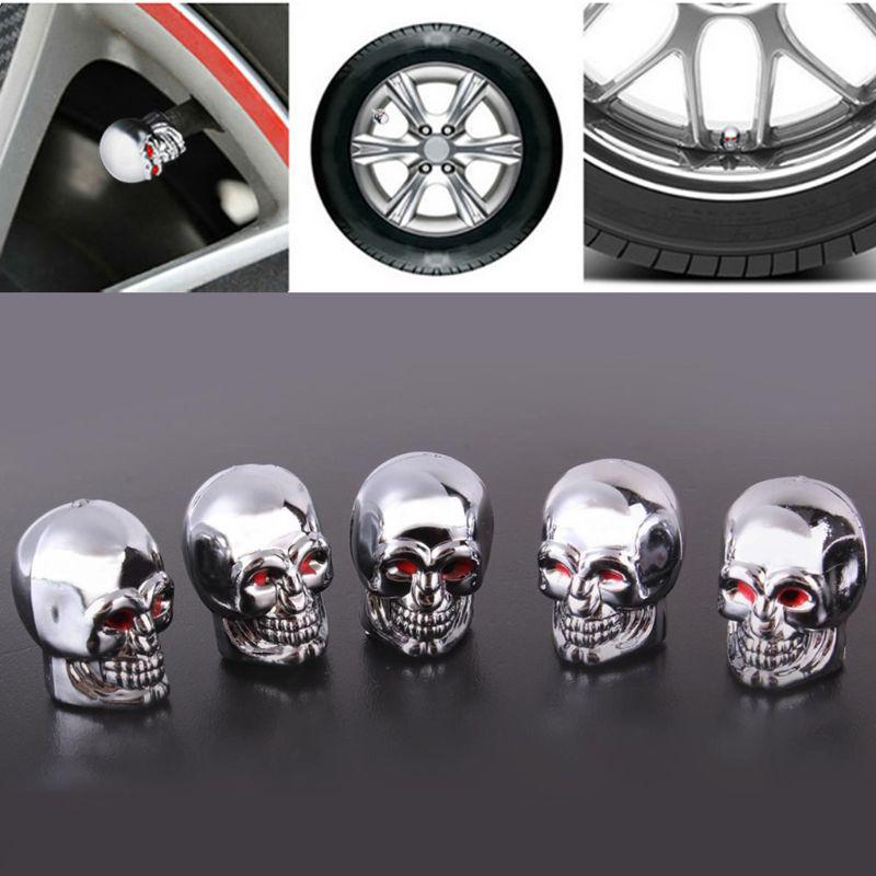 5Pc Skull Tyre Tire Wheel Car Auto Valves Dust Stem Cover BicycleMotocycle