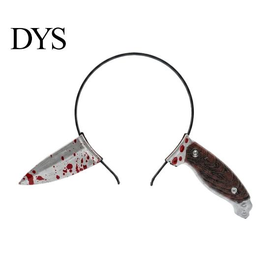 Funny Tricky Accessories Fake Knife Through Head Headband for Adult, PU Foam Horror Zombie Headpiece Headwear Prop, Halloween Costume Accessory Party