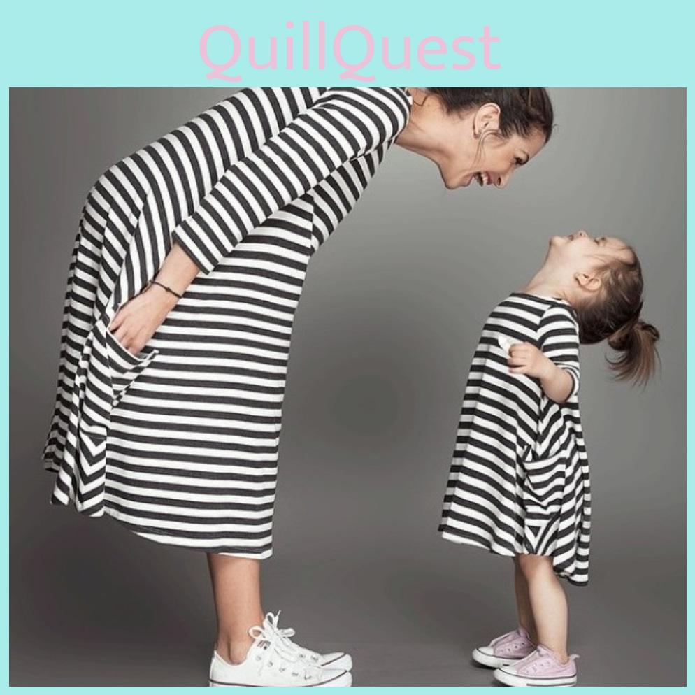 Charming Parent-child Dress Clothes Set Featuring Striped Half Sleeve Baby Girl Dress