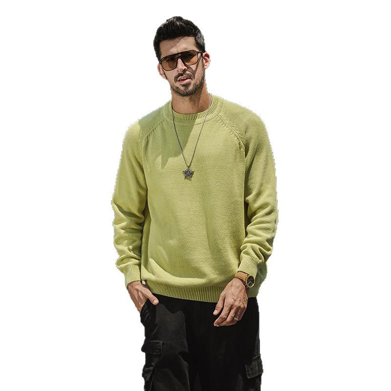 2025 Autumn Men's American Retro Multi-color Raglan Sleeve Round Neck Sweater - Loose Casual Fit