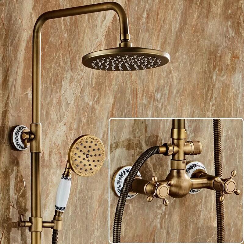 Античная латунная душевая система TLXT с дизайном из синего фарфора