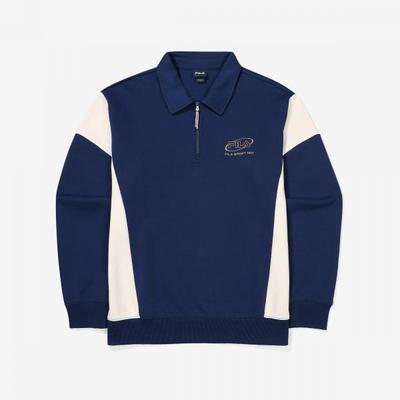 Color Block Cotton Blend Collar Half Zip Sweatshirt