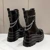 Season Women's Heightening Boots Medium Tube Versatile Shoes British Style Martin Boots Large Size Women's Shoes Round Head Thin Boots