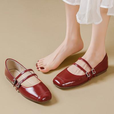 Fashion Double Belt Strap Flats Mary Janes Woman Lolita Shoes Spring Ballets Ladies Shallow Loafers Barefoot Mocasines Femme Bride Shoes