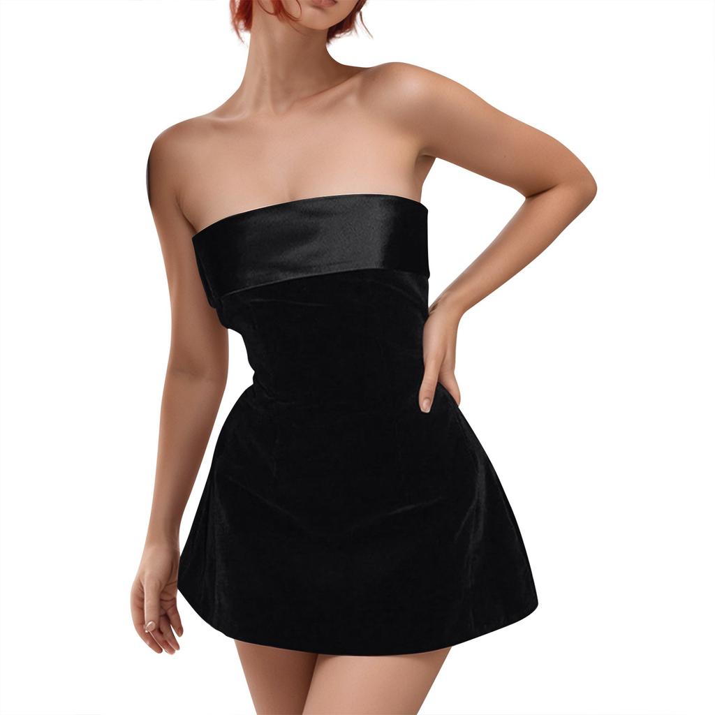 Ladies' Fashionable And Sexy Hot Girl Color One Neck Slim Fit Strapless Velvet Dress