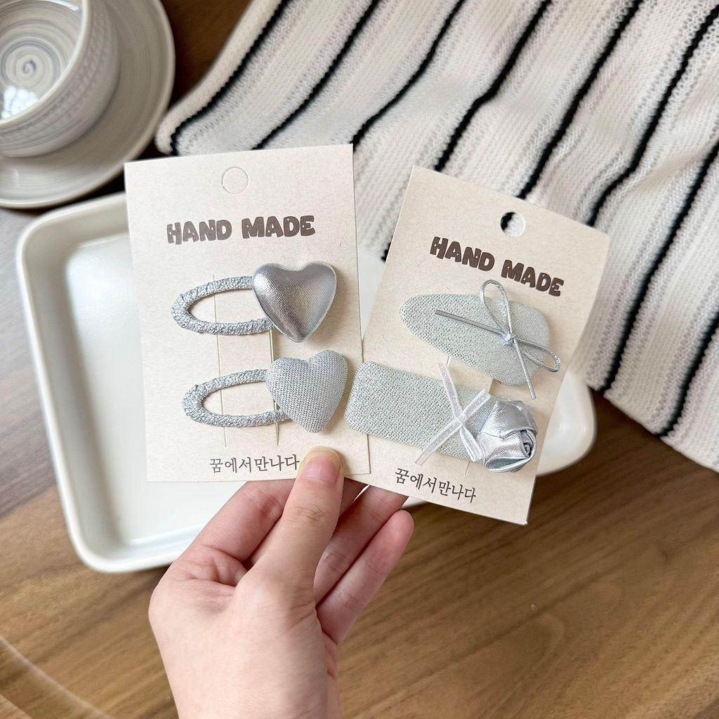 Korean Silver Hairpin: Gentle, Stylish Art BB Clip for Girls - High-Grade Leather Children's Bangs Clip