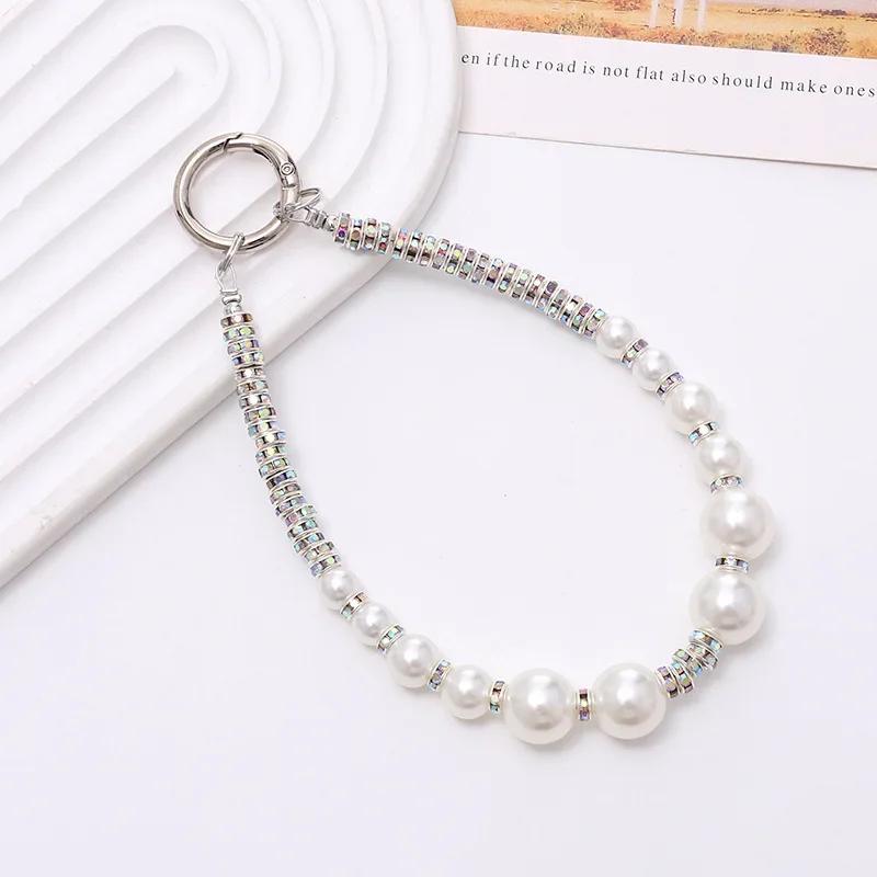Diamond Pendant Phone Lanyard Universal Lanyard Anti-lost Luxury Diamond-encrusted Wrist Chain Short Pearl Diamond Ring Strap