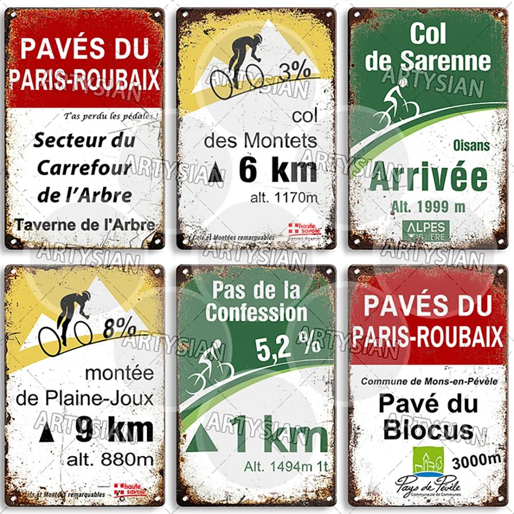 Tour de France Kovová cedule Cyklistická plaketa Paves Du Paris Roubaix Col du Galibier Col de Sarenne Alpe d'Huez Mont Ventoux Glandon
