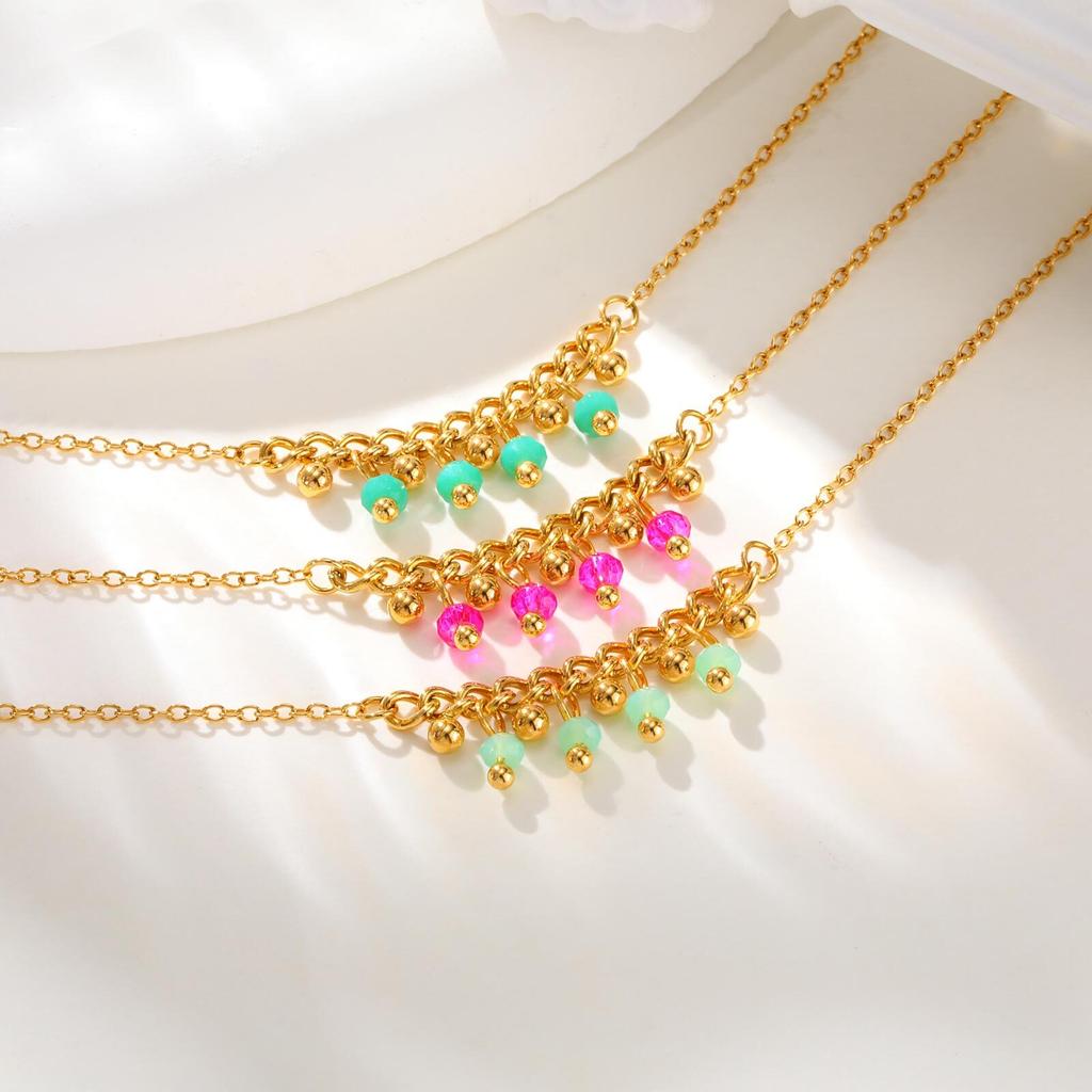 Statement Beaded Dangling Bracelet for Women, Gold Plated Stainless Steel, Adjustable Handmade Wristband Jewelry Waterproof