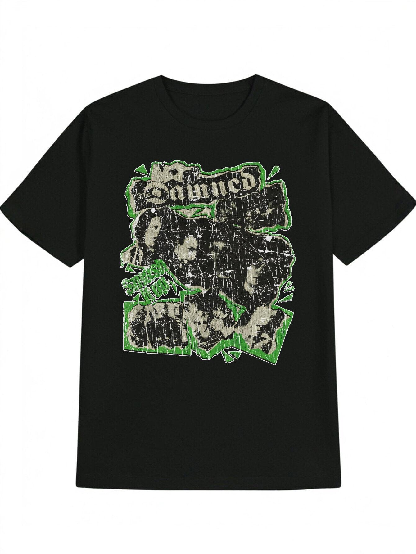 Casual Graphic T-shirt - SawedGreen Day Distressed Lettering & Band Print XL