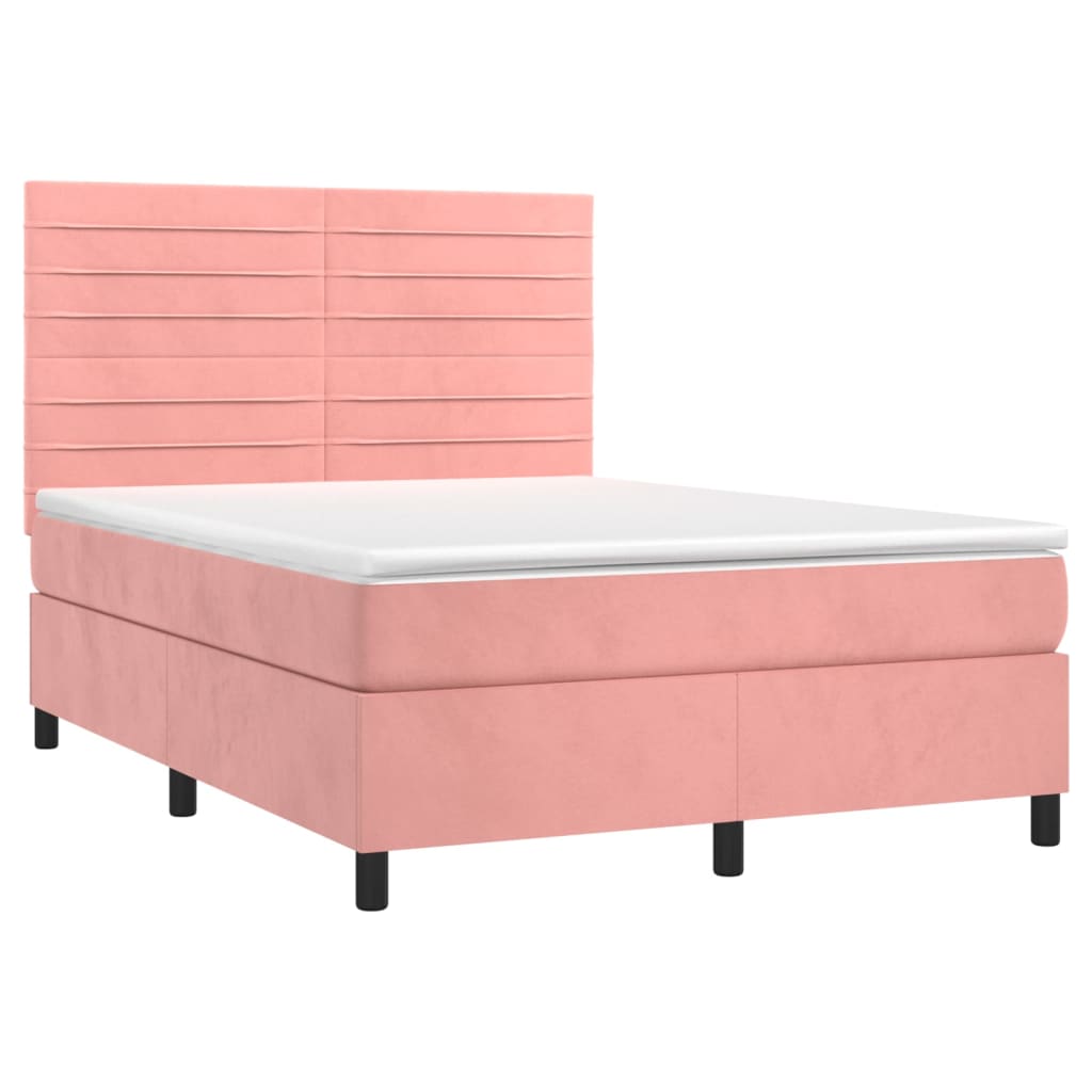 Box Spring Bed with Mattress Pink 140 x 190 cm Velvet