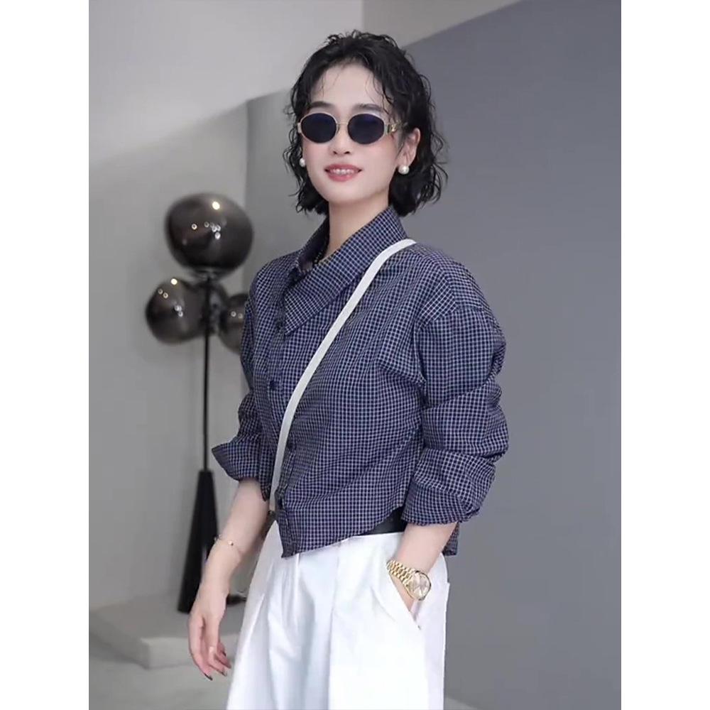 2025 Spring Petite Irregular Plaid Shirt - Women's Fashionable Niche Design