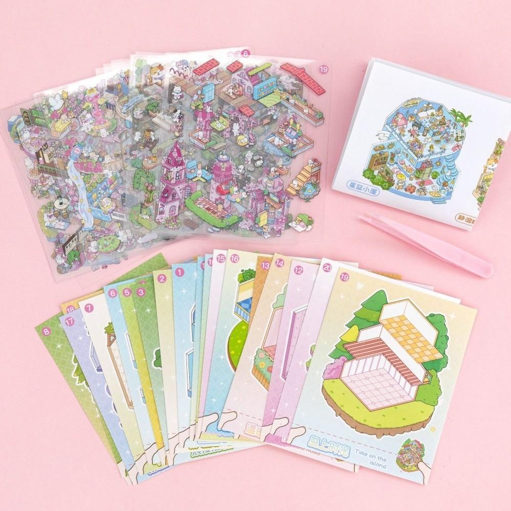PET 3D Landscape Sticker Book DIY Sticker Cabin Scene Cute Miniature Scene Book  for Kids