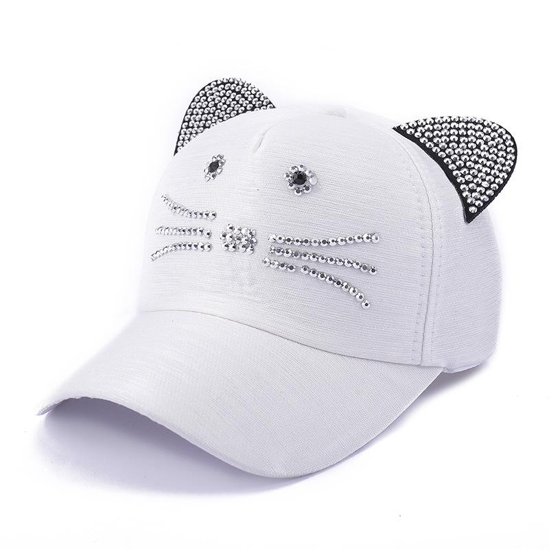 Cat Ear Baseball Cap Women's Summer Trendy Korean Street Style Casual Sunscreen Hip Hop Snapback in Black/White