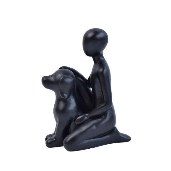 Modern Abstract Man and Dog Statue Desktop Decoration, Resin Pet Lover Gift for Home Office Shelf, Minimalist Human & Puppy Sculpture Figurine for