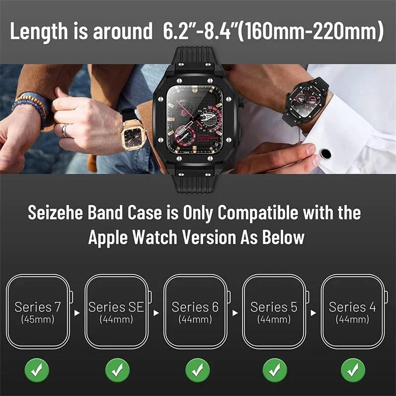 Paslanmaz Çelik Kasa+Kauçuk Kayış IWatch 9 45mm 44MM için Silikon Bant Modifikasyon Kiti Apple Watch Serisi 9 6 5 4 SE 8 7 45 için