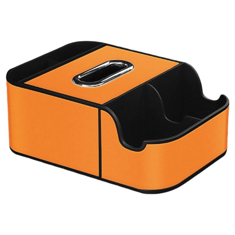 

Car Armrest Extra Storage Box Car Seat Organizer Center Console Leather Organizer Tissue Holder Cup Holders & Phone Slot оранжевый