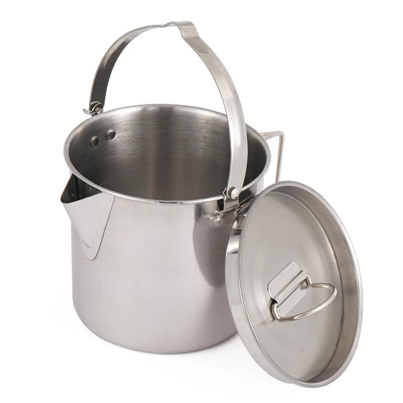 Outdoor Stainless Steel Kettle Folding Camping Hanging Pot Portable Coffee Pot Teapot Picnic Stove 1.2L