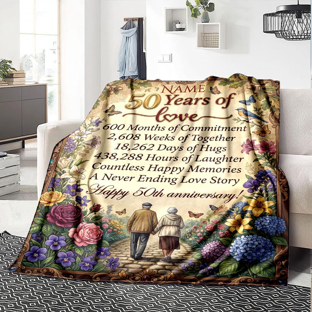 50 Years Of Love Anniversary Cozy Blanket Soft Cozy Versatile For Sofa Couch Office Bed Picnics For All Occasions Digital Print Perfect Gift For
