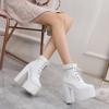 14CM Russian Hot Sales Women Shoes Thick Platform High Heel Female Ankle Boots Round Toe Lace Up Zipper Motorcycle Boots