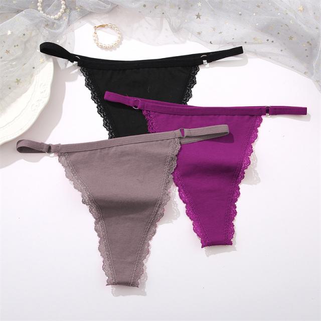 FINETOO 3Pcs/set Women's Cotton Thongs Lace Low Waist G-string Underwear S-L Ladies T-Back Underpants Girls Panties Lingerie New
