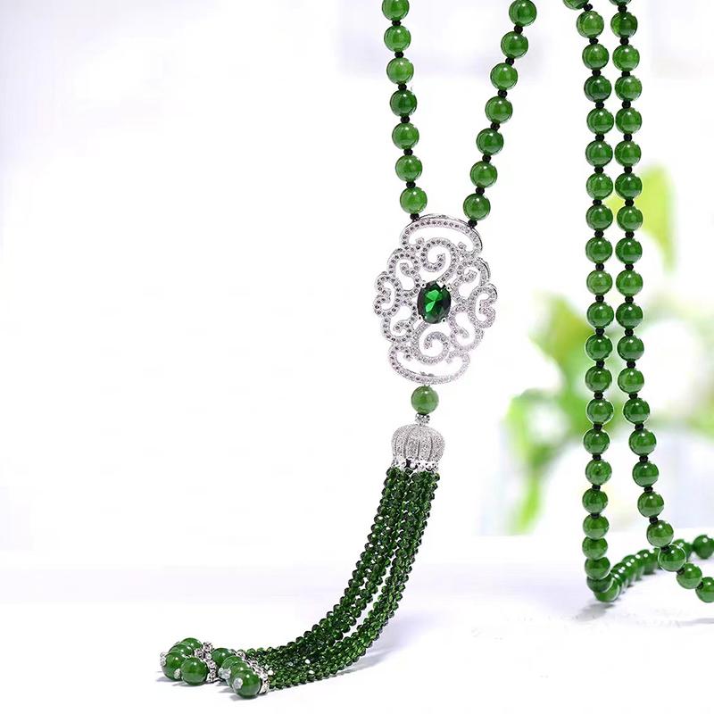New Chinese Style Retro Versatile Necklace Jewelry Clothing Pendant Green Crystal Pendant