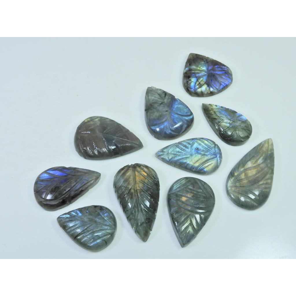 292Cts. Natural Labradorite Carving Pear Cabochon Loose Gemstone 10 Pcs Lot LL-1129