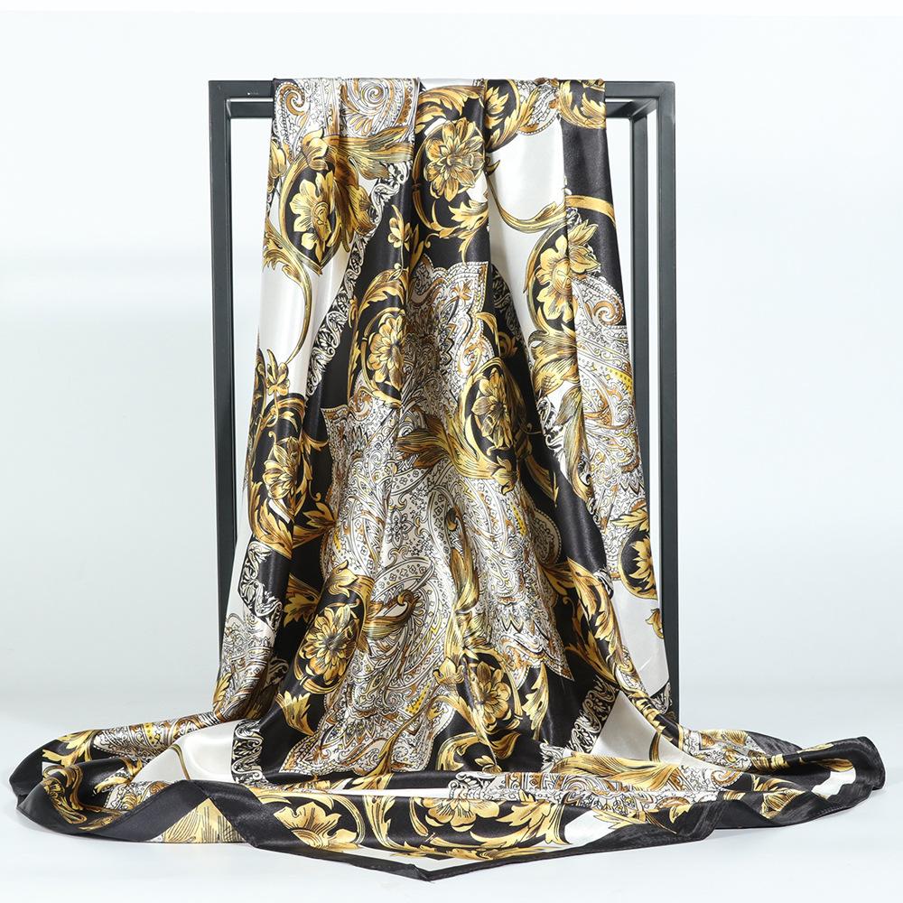 

Высококачественные роскошные шелковые шарфы, повязка на голову, шарфы, шейный шарф для женщин, шелковый шарф с цепочкой, женская декоративная шаль 90*90cm