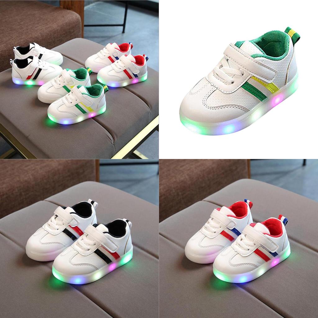High-quality Luminous Sneakers For Kids With Striped Pattern And Eye-catching Led Features