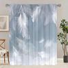 2 Pieces of Elegant White Feather Printed Curtains   Through-pole Curtains   Bedroom and Living Room Curtains