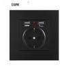 Black 16A German Standard Socket Panel with Double USB + Type C, Concealed European Installation
