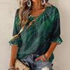 Women's Vintage Floral Print Blouse with Tie Neck and Ruffle Three-Quarter Sleeves