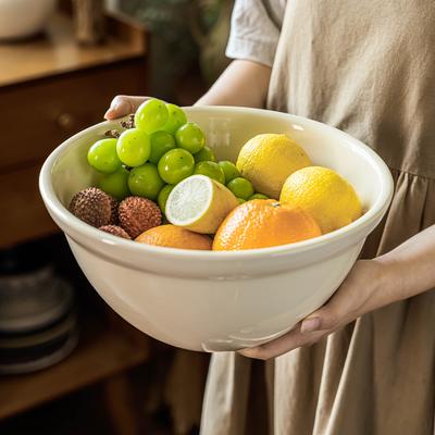 Cream Large Soup Bowl, Practical Tableware, Ceramic Large Bowl, Household Round Vegetable Bowl, Creative Big Belly Fruit Bowl