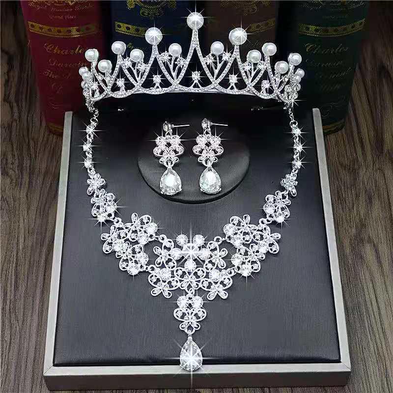 Rhinestone Bridal Jewelry Set: Korean-Style Crown, Necklace & Hair Accessories