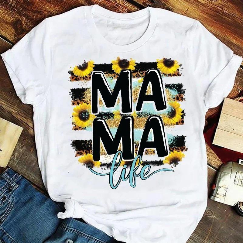 Mother Fashion Clothes Stylish T Tshirt Top Lady Print Girl Tee T-Shirt T-shirts Women Cartoon Leopard Letter Trend Mama Mom